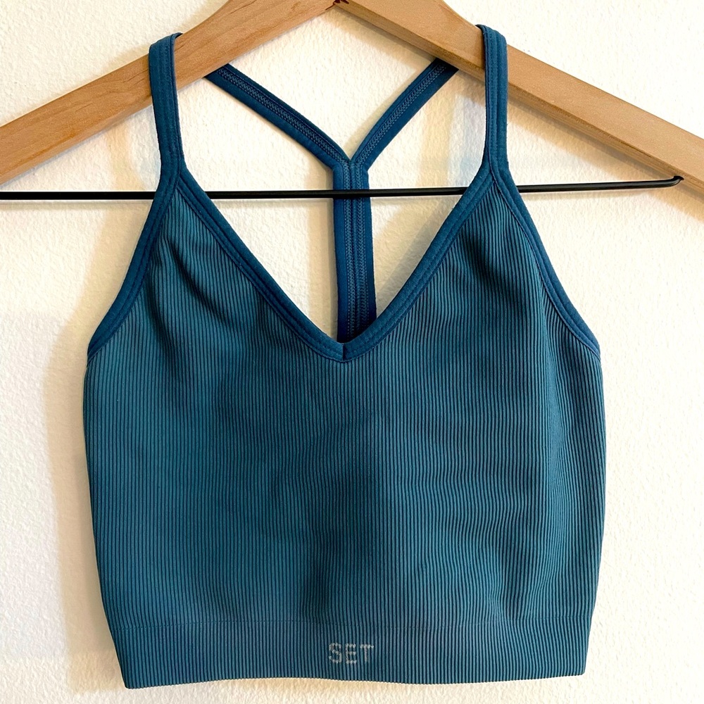 SETActive Sculptflex ribbed v top in teal, XS